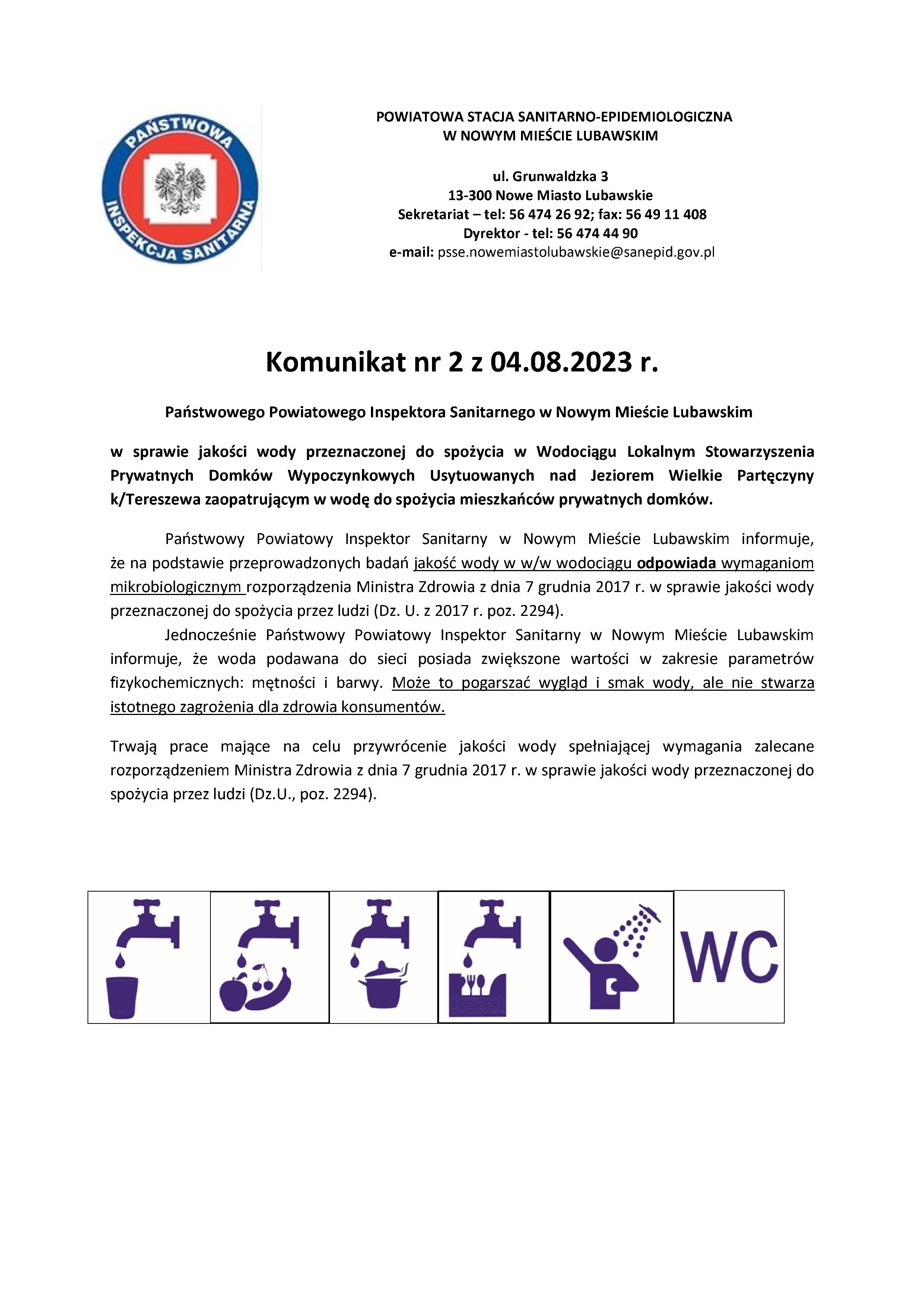Ilustracja do informacji: Komunikat z Państwowego Powiatowego Inspektora Sanitarnego w Nowym Mieście Lubawskim w sprawie jakości wody pitnej.