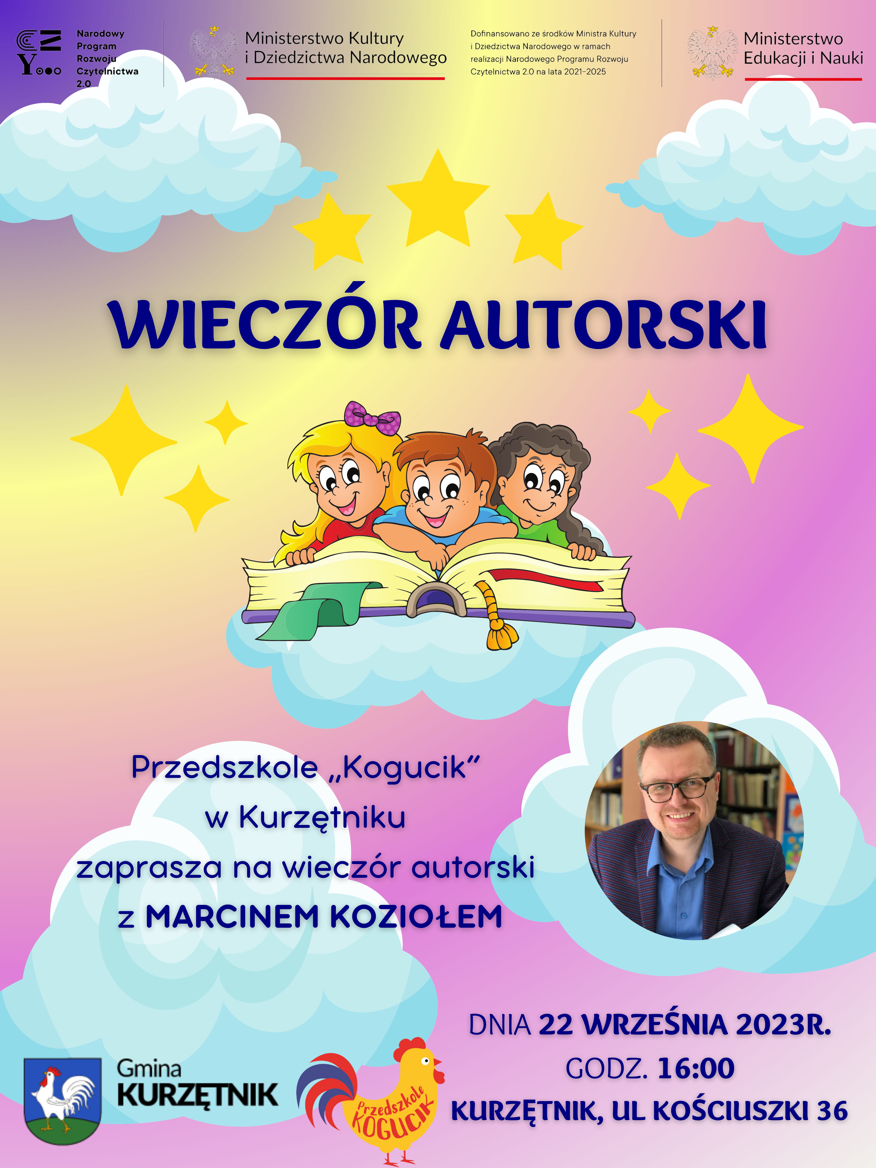 Ilustracja do informacji: Zapraszamy na wieczór autorski z Marcinem Koziołem w przedszkolu "Kogucik"