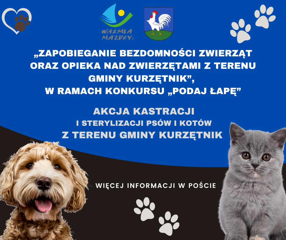 Ilustracja do informacji: Gmina Kurzętnik pozyskała dofinansowanie z budżetu Województwa Warmińsko-Mazurskiego w Olsztynie na akcję kastracji i sterylizacji psów i kotów
