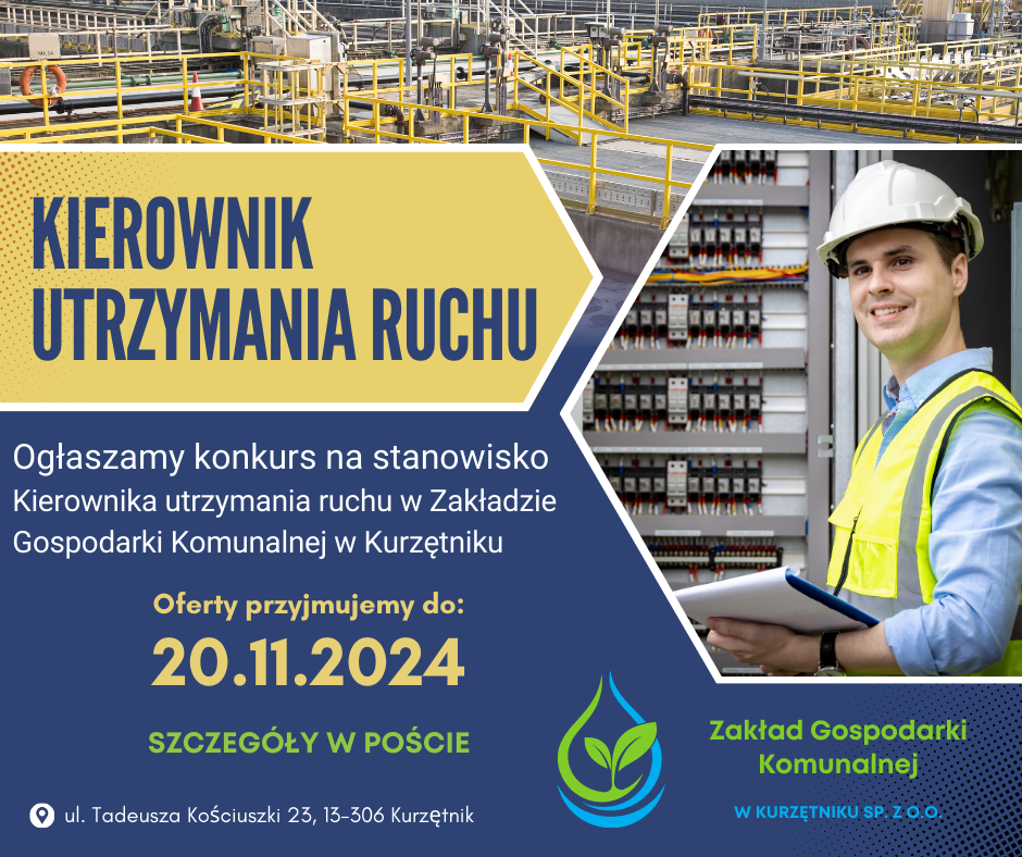 Ilustracja do informacji: Ogłoszenie konkursu na stanowisko Kierownika utrzymania ruchu w ZGK w Kurzętniku 